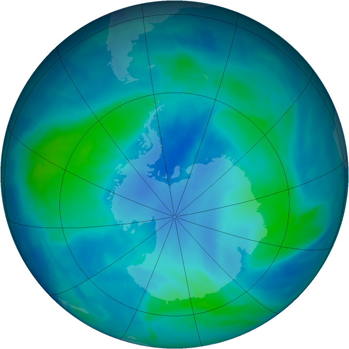 Antarctic ozone map for 23 February 2009